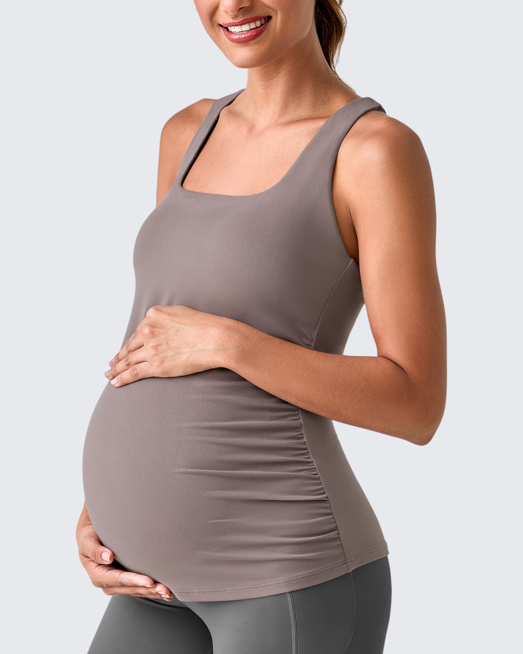 G4Free - Square Neck Ruched Pregnancy Workout Tanks -GF25LY415IA-S