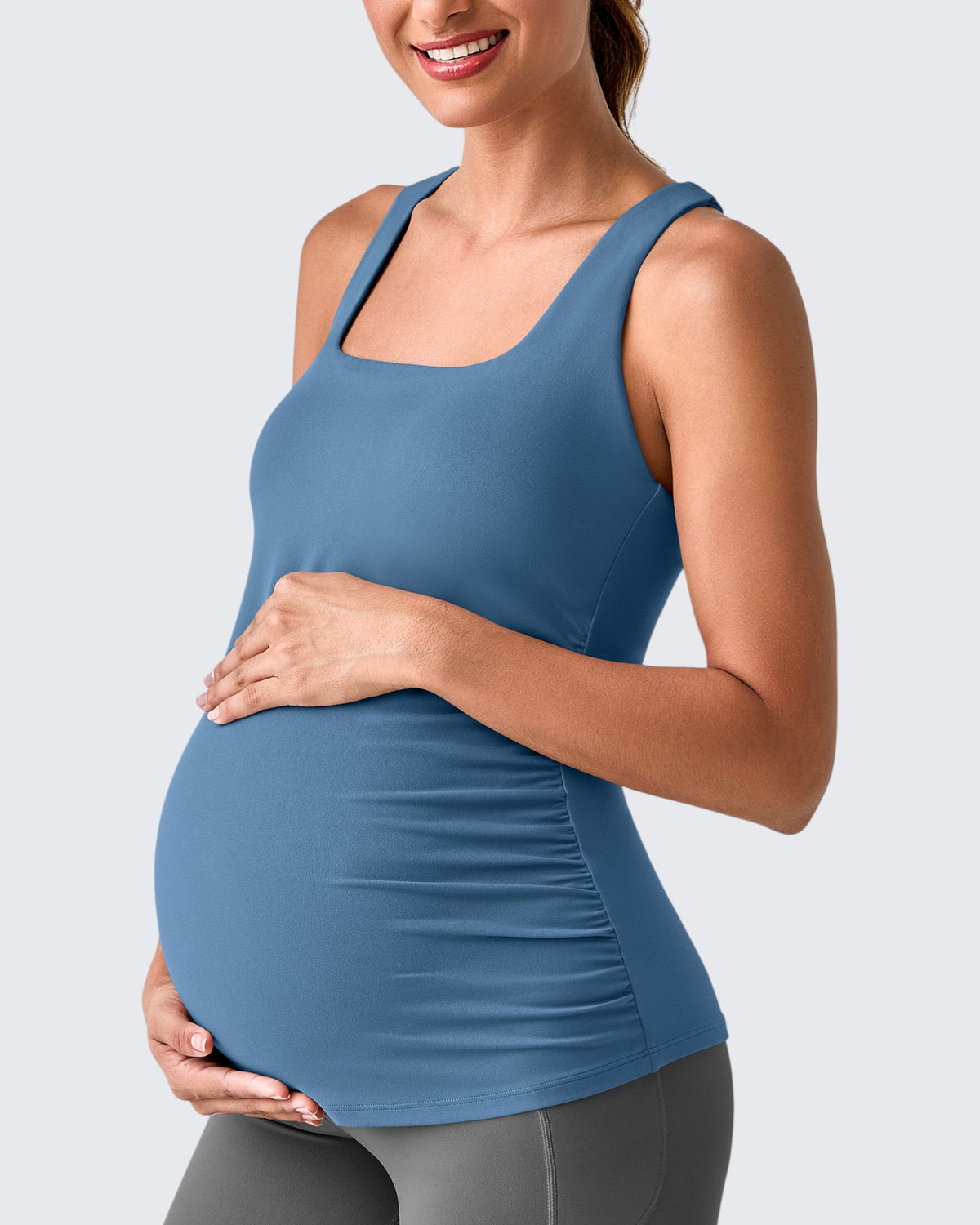 G4Free - Square Neck Ruched Pregnancy Workout Tanks -GF25LY415IA-S