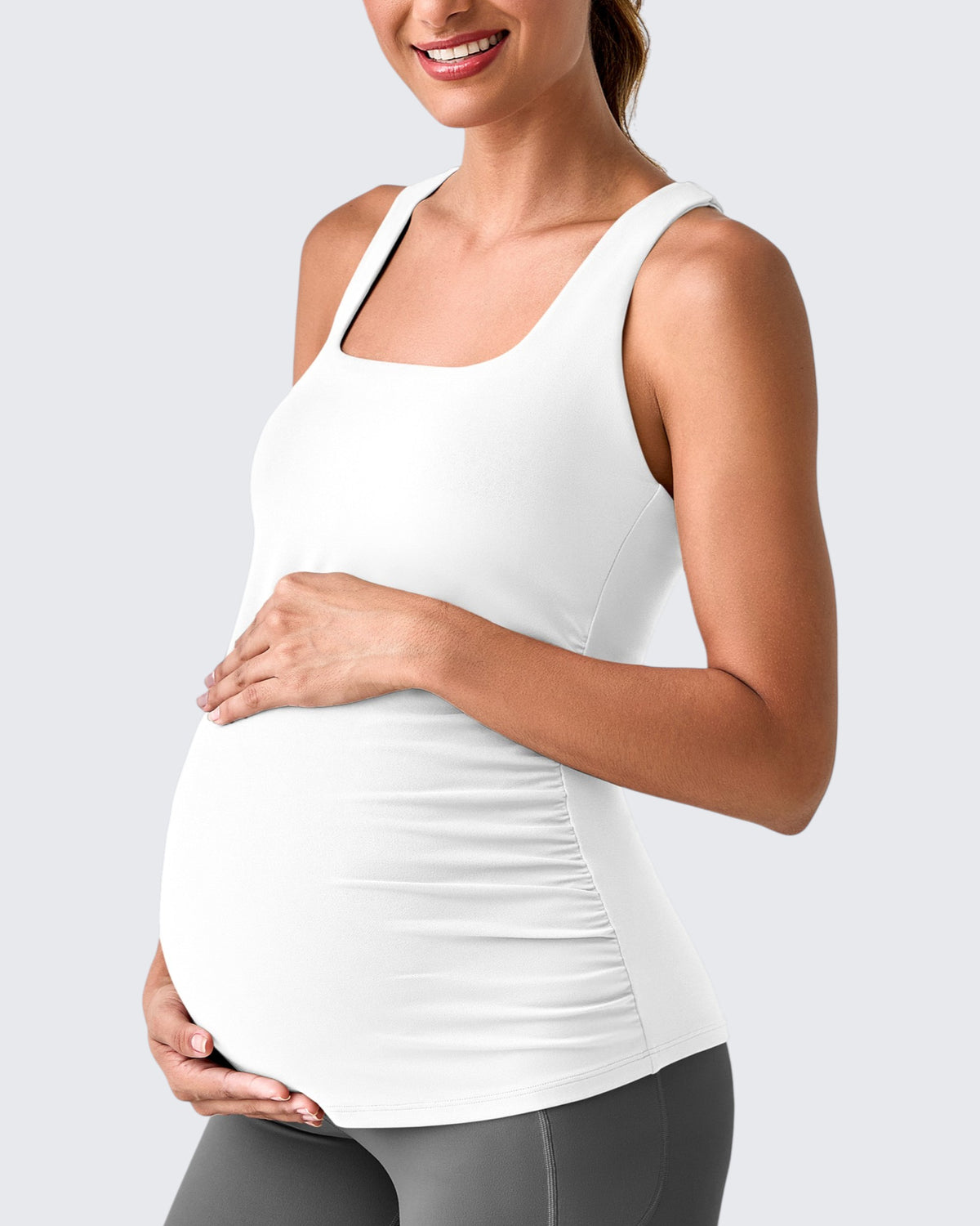 G4Free - Square Neck Ruched Pregnancy Workout Tanks -GF25LY415IA-S