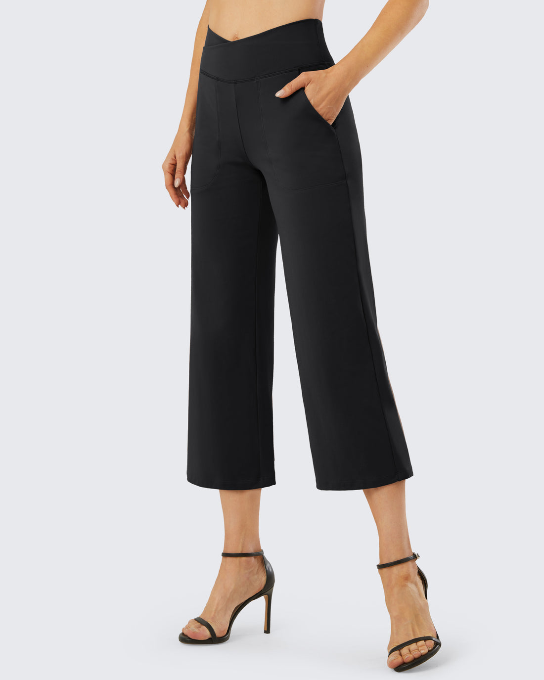 G4Free - Wide Leg High-Waisted Capri Work Pants 20'' -GF24J256AA-S-GF24J256AB-M-GF24J256AC-L-GF24J256AD-XL-GF24J256AE-XXL