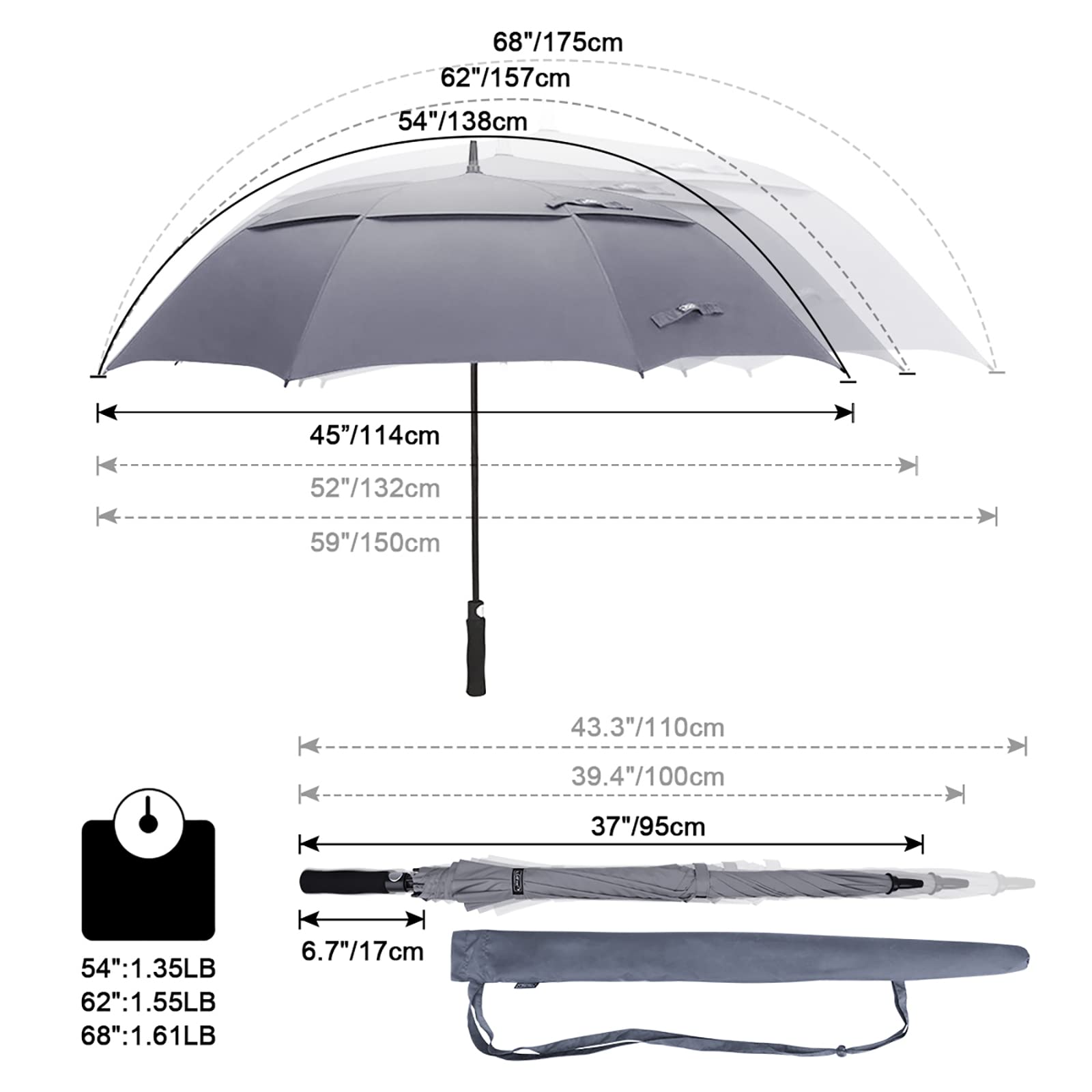 G4Free G4Free Automatic Open Golf Umbrella Double Canopy Vented Stick Umbrellas 