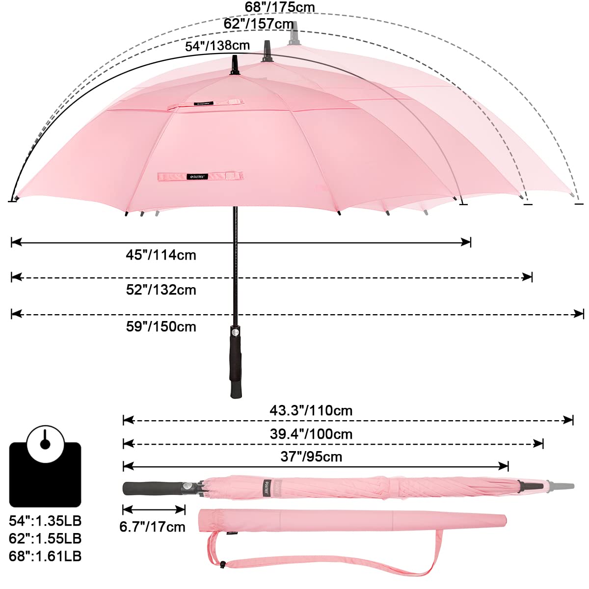 G4Free G4Free Automatic Open Golf Umbrella Double Canopy Vented Stick Umbrellas 