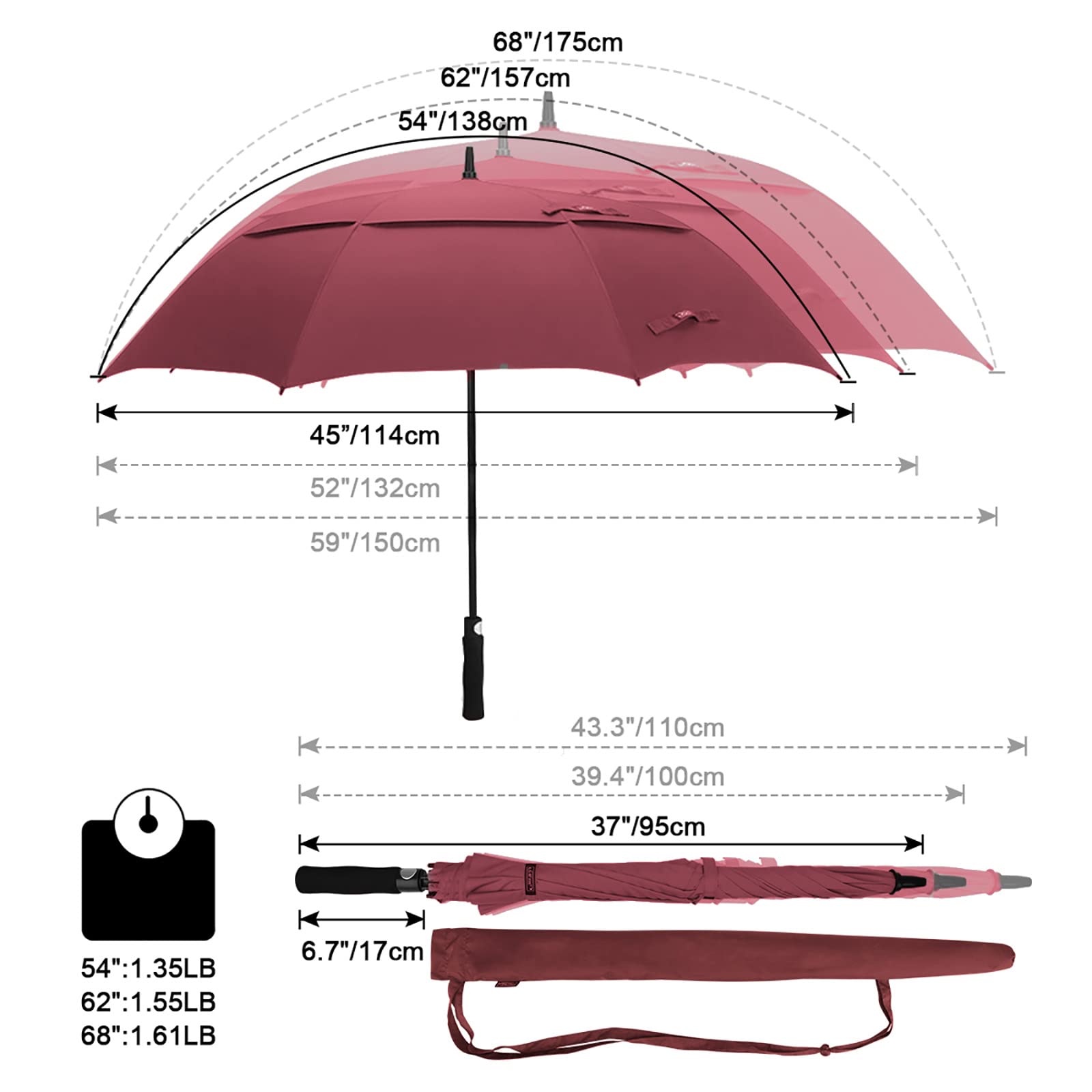 G4Free G4Free Automatic Open Golf Umbrella Double Canopy Vented Stick Umbrellas 