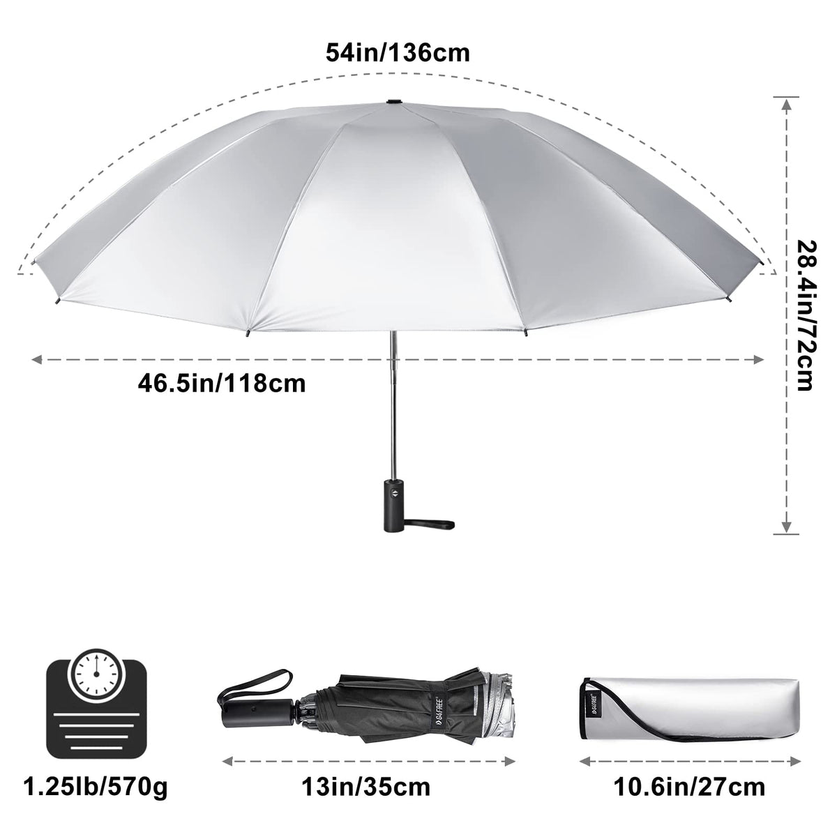 G4Free G4Free UPF 50+ UV Protection 54 Inch Large Reverse Travel Umbrella 