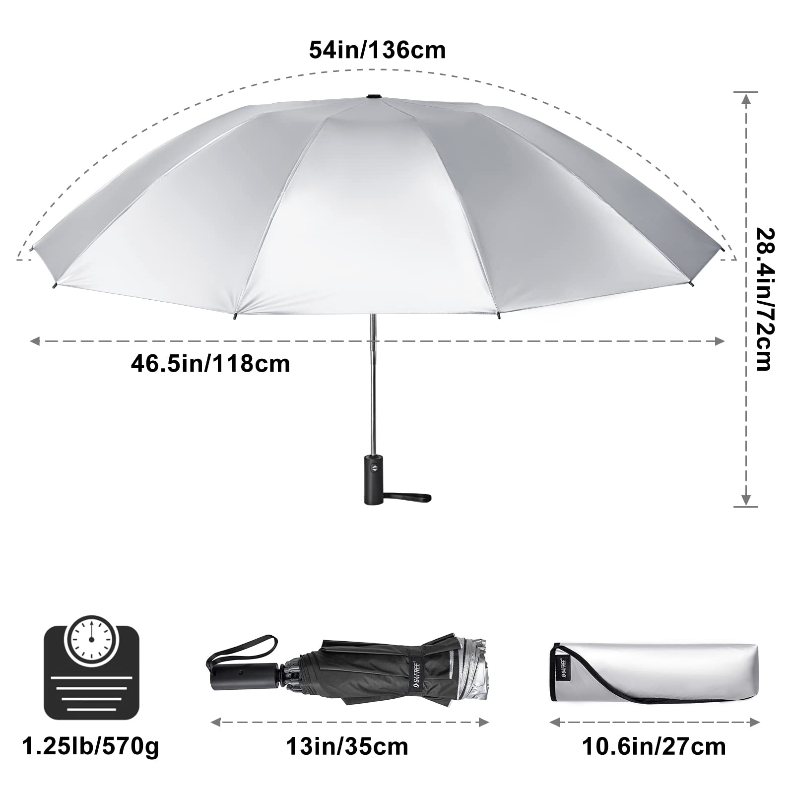 G4Free G4Free UPF 50+ UV Protection 54 Inch Large Reverse Travel Umbrella 