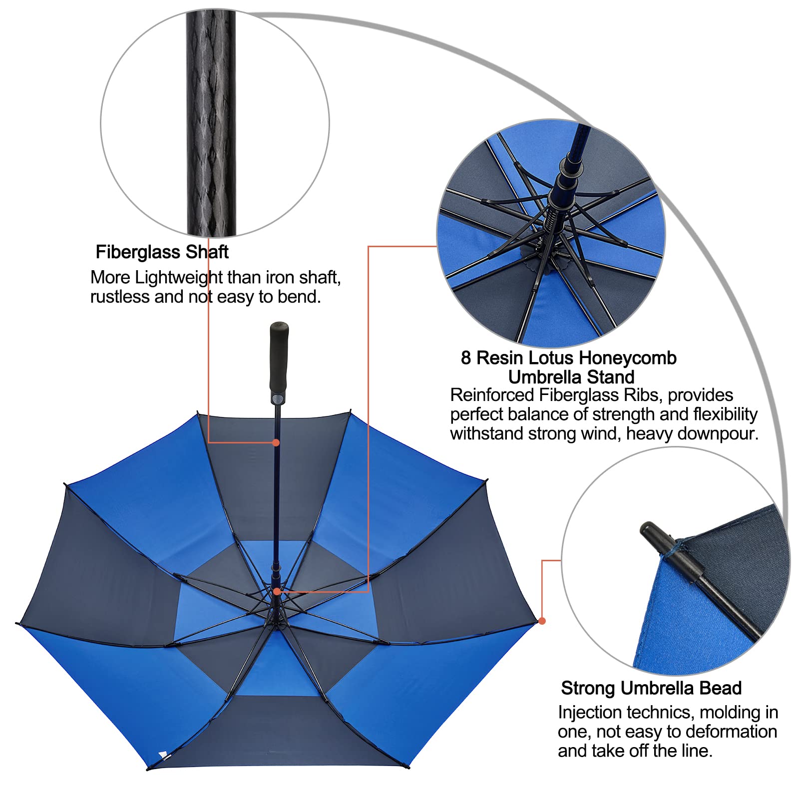 G4Free G4Free Automatic Open Golf Umbrella Double Canopy Vented Stick Umbrellas 