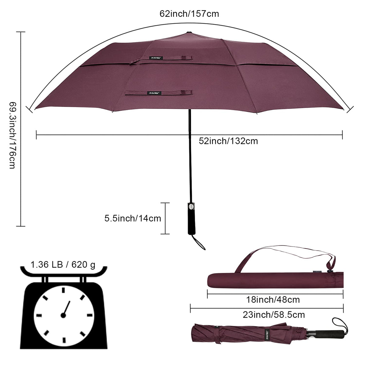 G4Free G4Free 62 Inch Portable Automatic Open Oversize Vented Double Canopy Umbrellas 