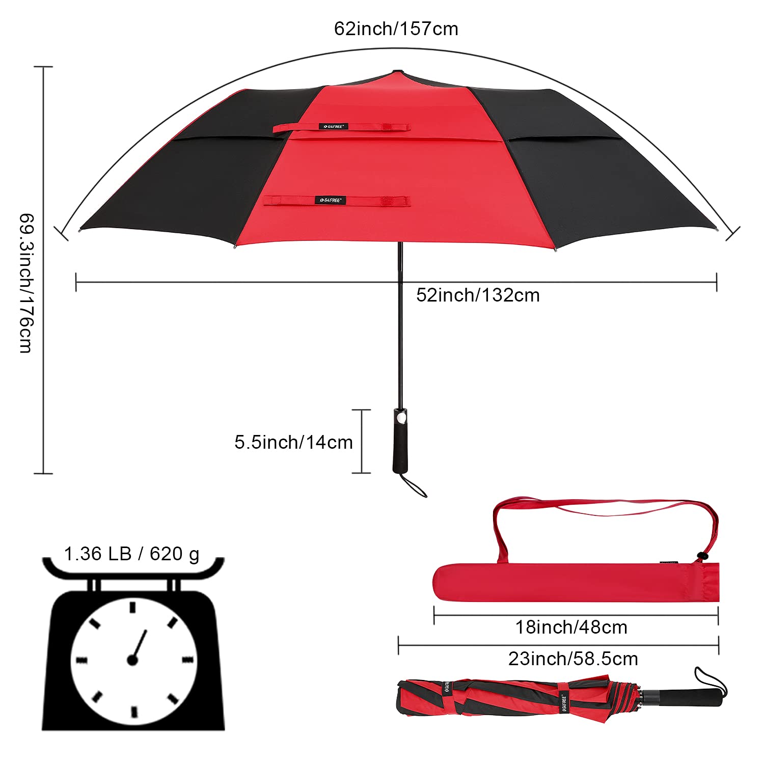 G4Free G4Free 62 Inch Portable Automatic Open Oversize Vented Double Canopy Umbrellas 