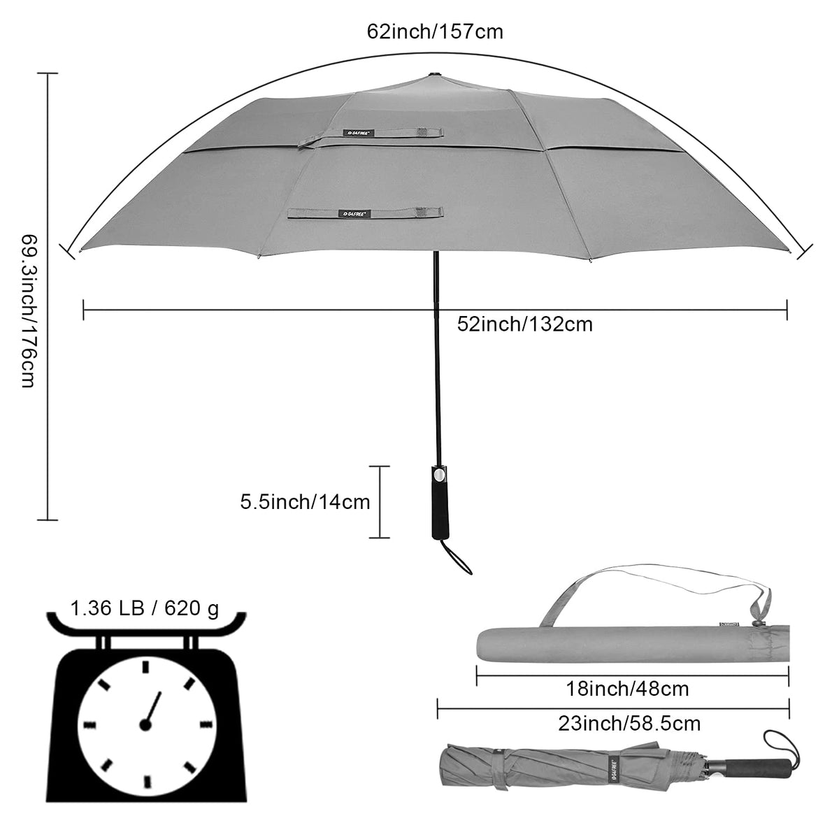 G4Free G4Free 62 Inch Portable Automatic Open Oversize Vented Double Canopy Umbrellas 