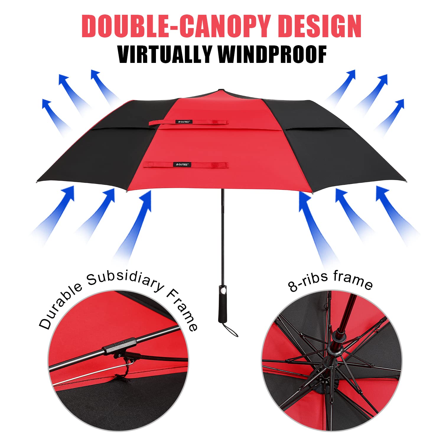 G4Free G4Free 62 Inch Portable Automatic Open Oversize Vented Double Canopy Umbrellas 