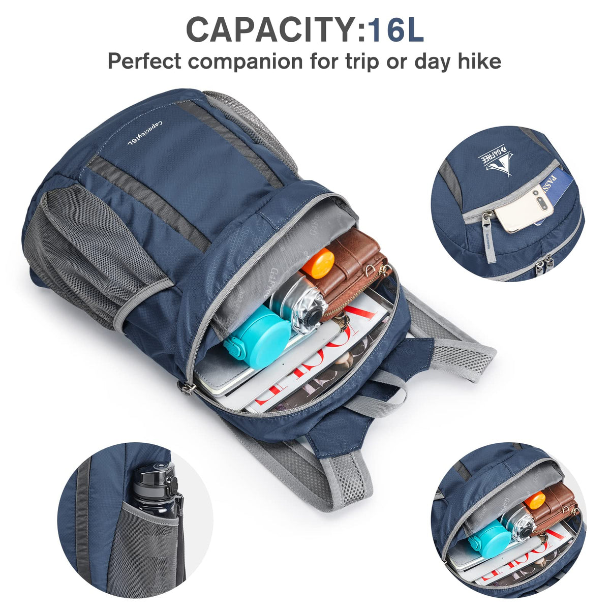 G4Free G4Free Hiking Daypack Water Resistant Lightweight Packable Backpack 