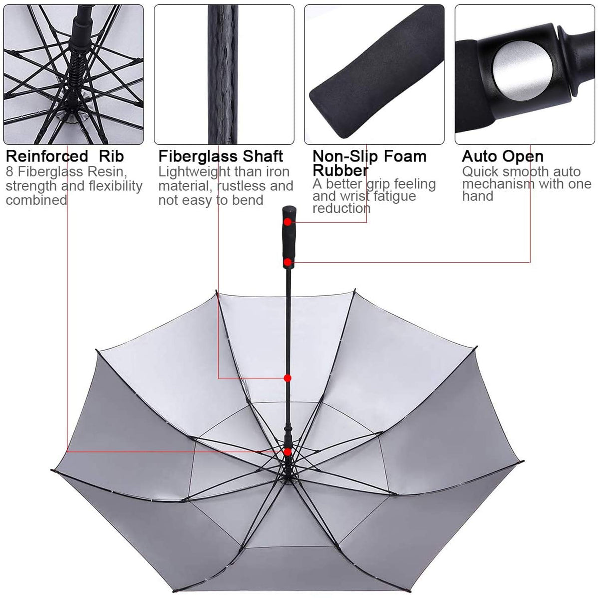 G4Free G4Free 54/62/68 Inch UV Protection Automatic Open Double Canopy Vented Sun Rain Umbrella 
